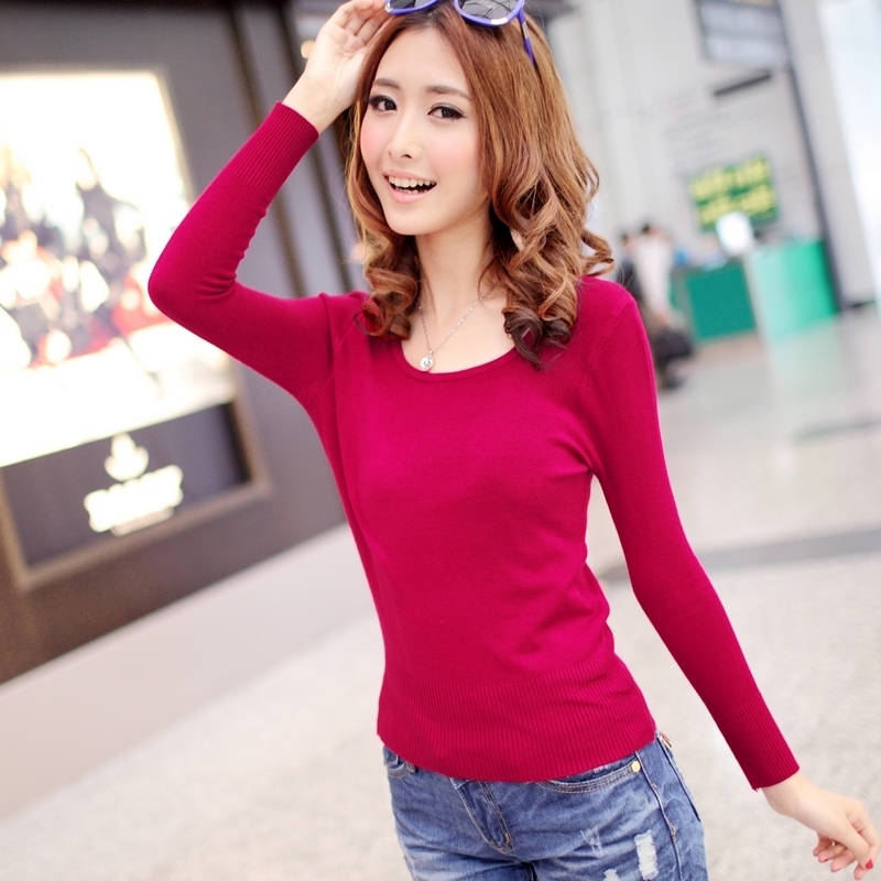 Free Shipping Sweater female autumn all-match slim basic shirt women's sweater basic shirt 6996 MT