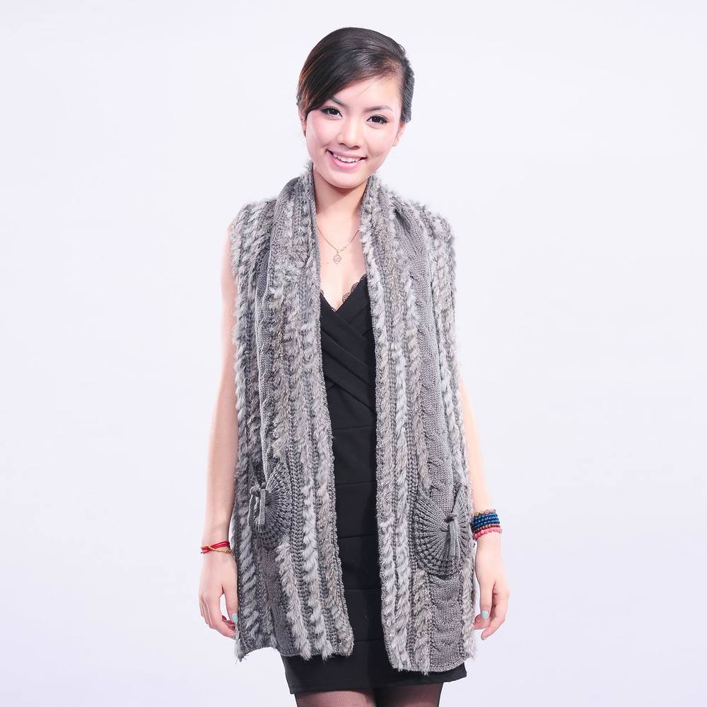 Free Shipping Sweater female cardigan sleeveless loose rabbit fur cardigan knitted sweater fur coat