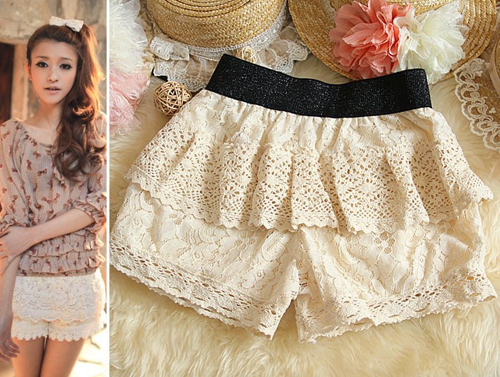 Free shipping, Sweet all-match lace pants full lace crotch small lantern shorts legging