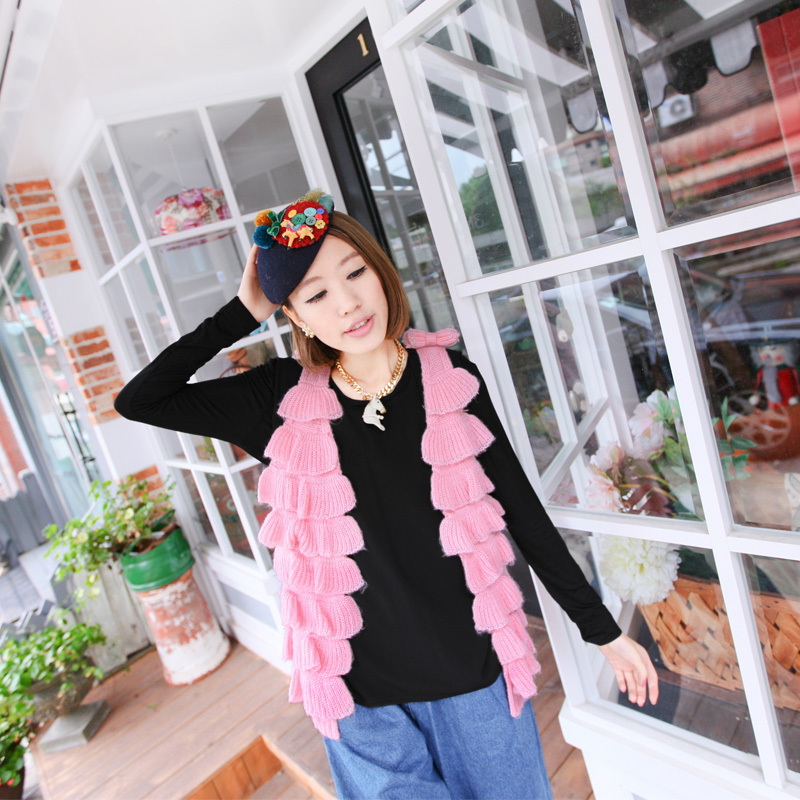 free shipping  sweet elegant bow three-dimensional style pleuche sleeveless knitted sweater