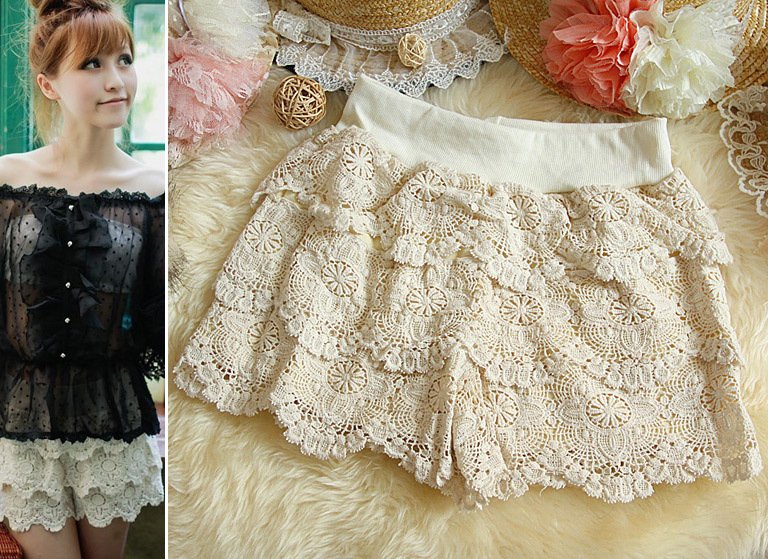 Free shipping, Sweet lace decoration cutout crotch cake shorts small shorts legging