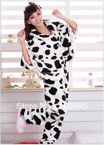 free shipping Sweet princess batwing shirt coral fleece sleepwear cow lounge set