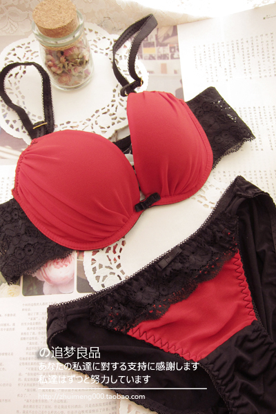 Free shipping sweet sexy push up bra breasted adjustable underwear set Red black Wholesale