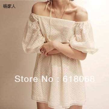 Free Shipping Sweet white strapless dress doll crotch lace royal short-sleeve dress