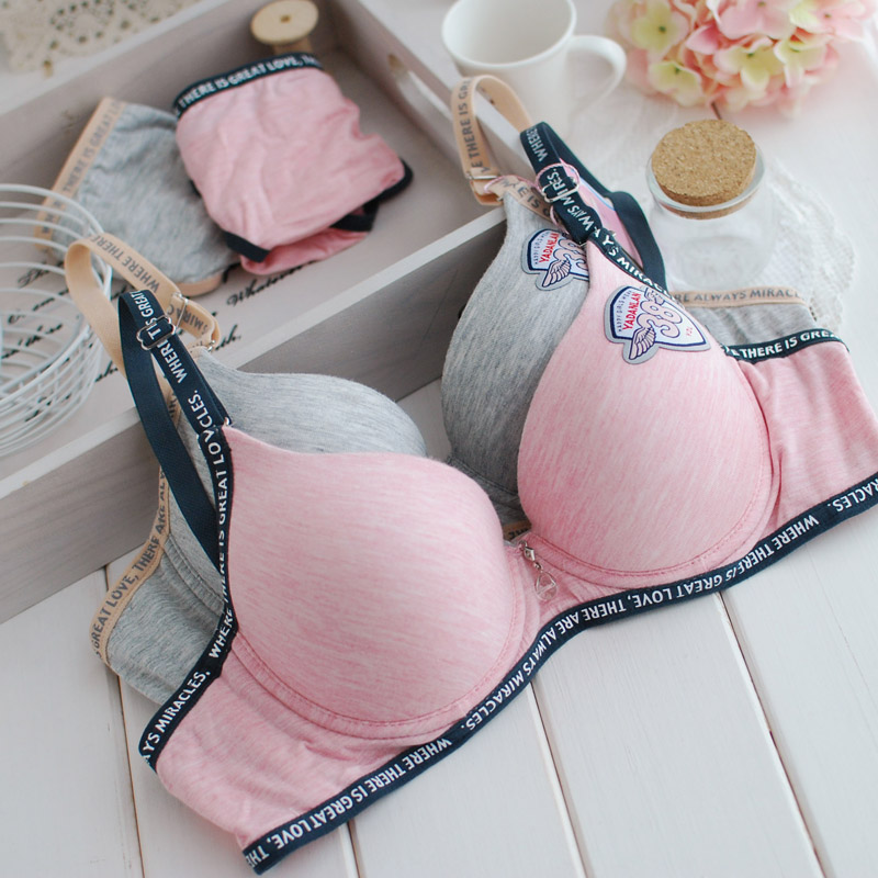 free shipping T comfortable cotton 100% bamboo double-shoulder 3 breasted bra underwear set 3