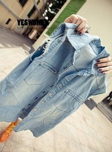 Free shipping Tannin single breasted flash water wash denim vest