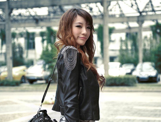 Free Shipping! Tassels Women's PU Leather Jacket Short Outerwear Motorcycle Jacket -- Color Black 6019