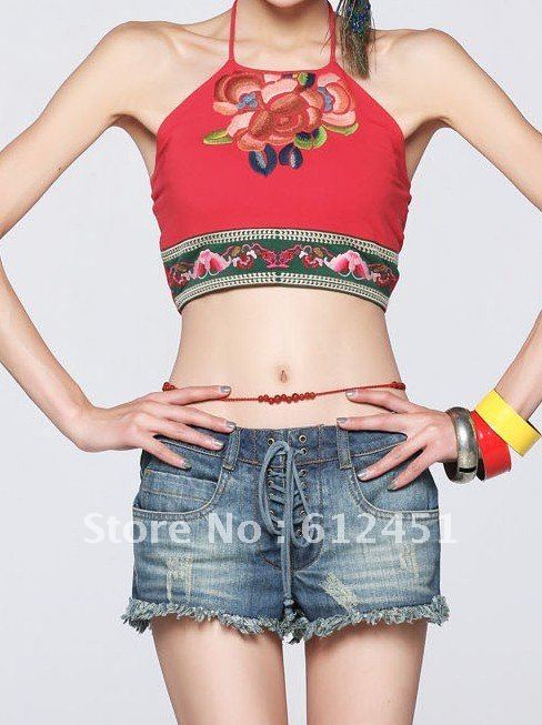 Free Shipping The latest fashion folk style summer money washing grinding white cutoff jeans