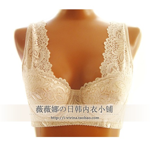 Free Shipping The new code super beautiful lace floral stretch lace widened four-breasted single bra underwear