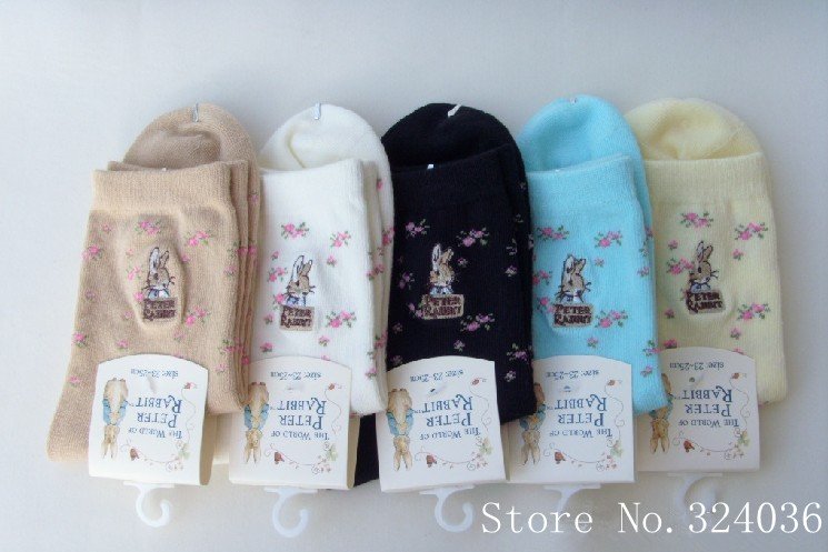 Free Shipping The new for 2012 ha ha rabbit small broken flower of pure cotton cylinder stockings