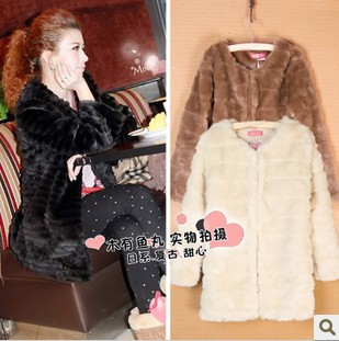 Free shipping + The new horizontal stripes imitation rabbit paragraph in length sleeve faux fur coat