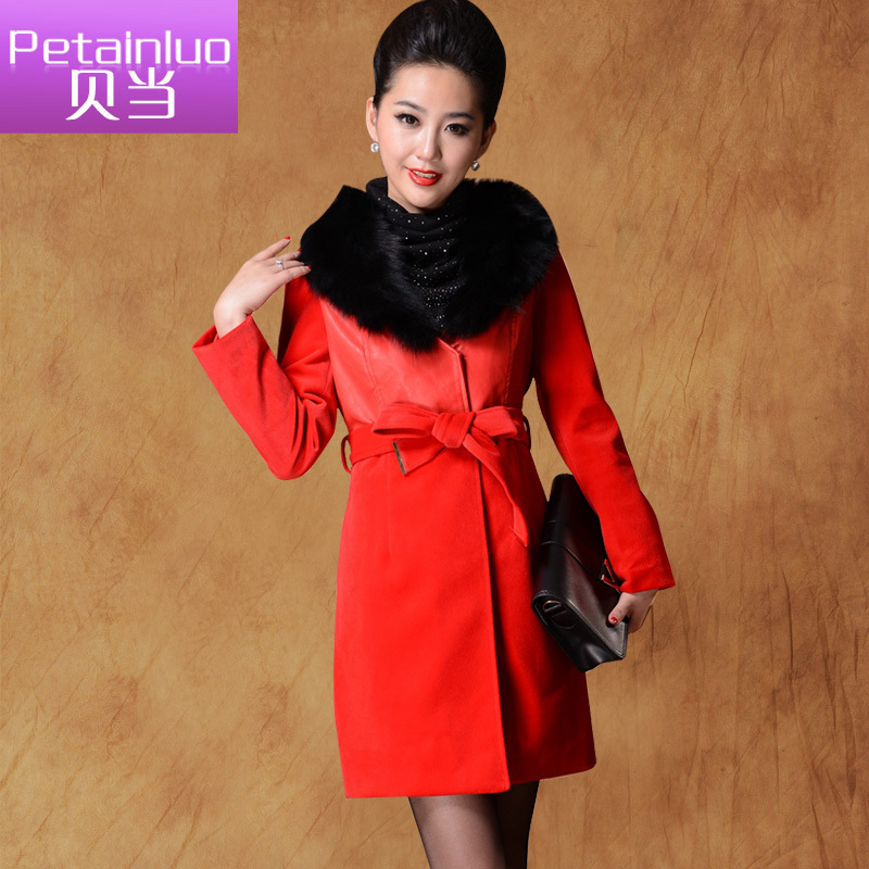 Free shipping The new listed 2013 slim overcoat thick outerwear large leather hare maomao collar cape