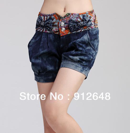 Free   shipping   The new printing design han edition jeans shorts big yards