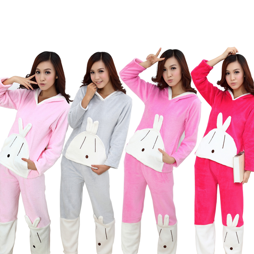 Free shipping The rascal rabbit Women coral fleece sleepwear autumn and winter coral fleece sleep set female