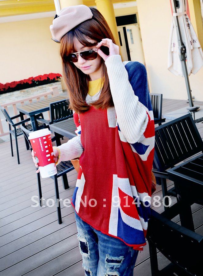 Free shipping!The real thing double fabrics Bat sleeve Loose Medium style Sweater Free size Picture color