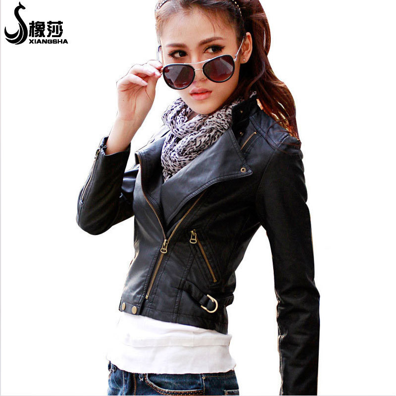 Free Shipping! The short spring new Miss Han Ban locomotive Slim pu leather jacket