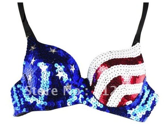 Free Shipping The United States & Britain flag beach lead essential Sequin bra underwear