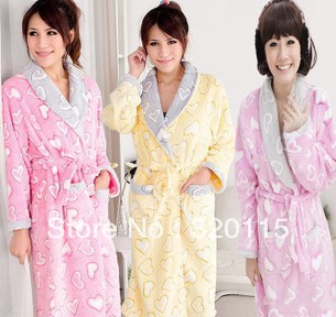 free shipping Thick coral fleece pajama leisure wear female heart-shaped bathrobe