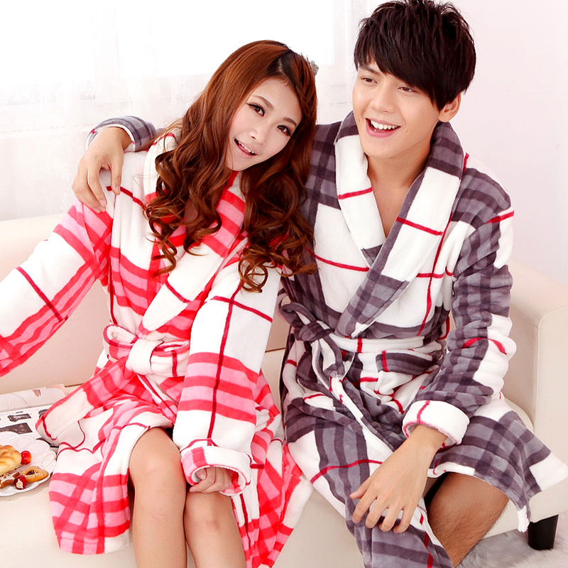 free shipping Thickening flannel robe winter thickening lovers sleepwear coral fleece bathrobe lounge