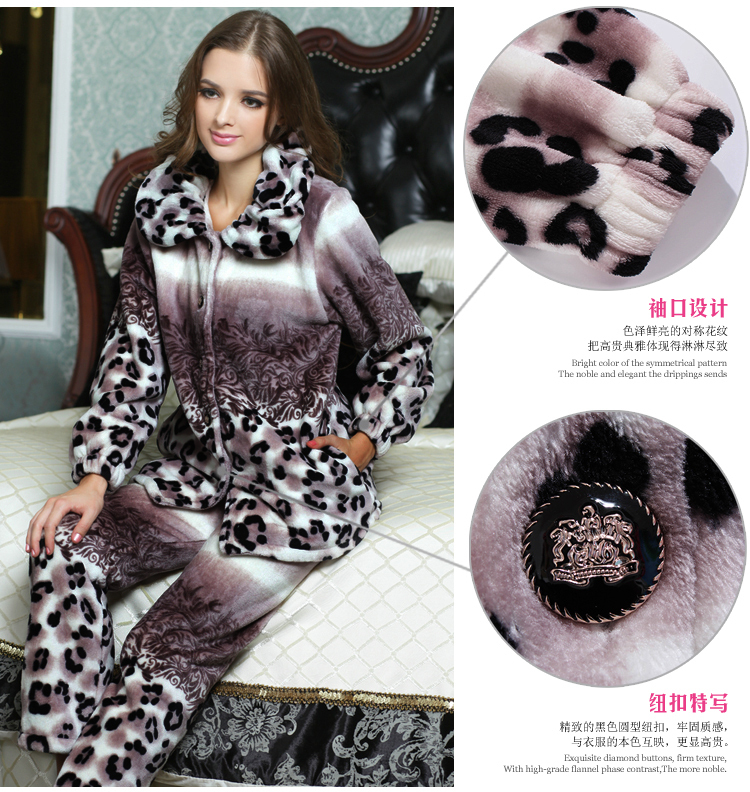 Free shipping!Thickening of the ladies pajamas, leisure wear.flannel warm and comfortable.Panther print.sexy!