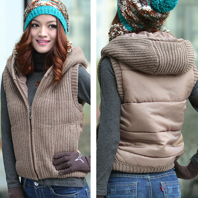 free shipping Thickening with a hood thick yarn cotton vest patchwork bestbao female 9106