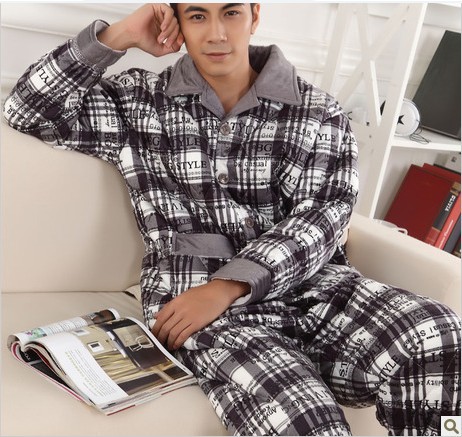 Free shipping + Thicker super soft clip the cotton coral velvet pajamas, men and women winter lovers cotton Lounge Wear suit