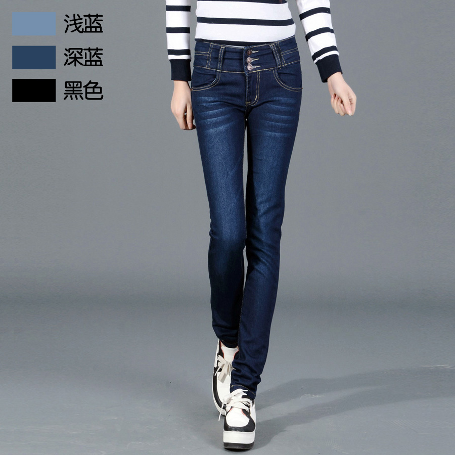 Free shipping Three-color slim breasted jeans female skinny pants pencil pants casual long pants 955