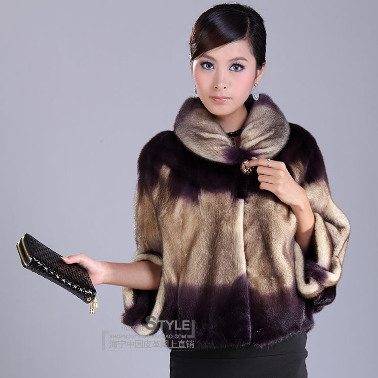 free shipping Three quarter sleeve mink outerwear short design mink fur around the marten top