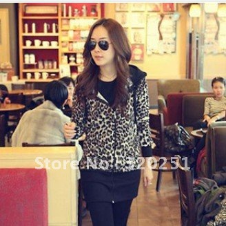 free shipping Tide female fashion leopard grain hooded zipper health clothes coat tide female necessary  of055