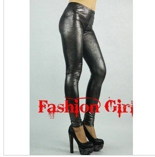 Free shipping! Tide of punk aluminium snakeskin grain imitation leather base pants tight pants wholesale&retails KY02