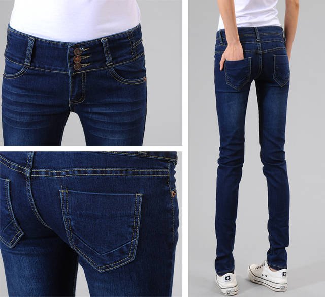 Free shipping tight platoon to buckle high waist jeans female feet pants pencil pants casual pants N-368-889A