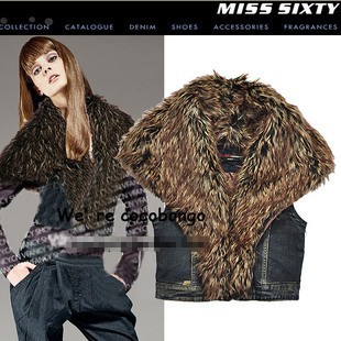 Free shipping to EMS Lady Fashion  fur collar cowboy vest/Waistcoat Style Newest In Stock Hot selling fur cowboy vest/coat