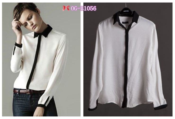 Free shipping Top brand style 2012 Popular long sleeve solid  Women cotton white Blouses, 1 color S, M, L