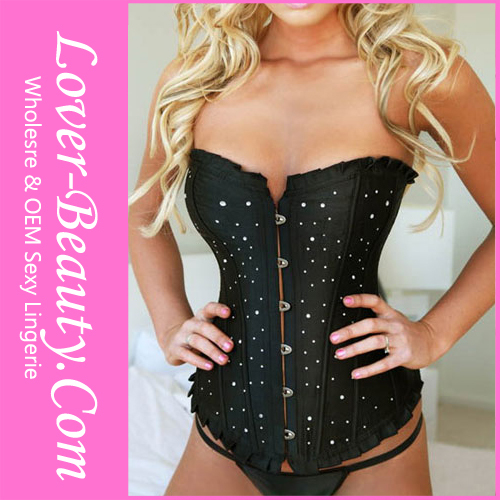 Free Shipping Top Design Black Fashion Design Passion Sequin Corset LB4046