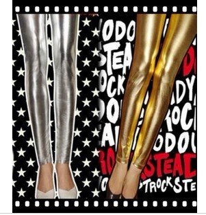 Free Shipping Top quality 2012 New Sexy Erotic Hot Elasticity Metallic Leather Leggings L06 Gold