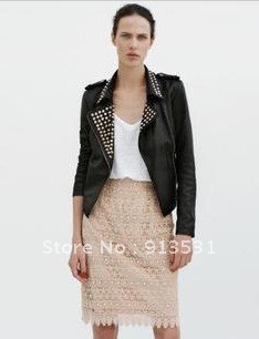 Free shipping TOP-QUALITY 2012 Newest designer Europe and America Punk Rivet PU Leather Streetwear /  Biker Jacket