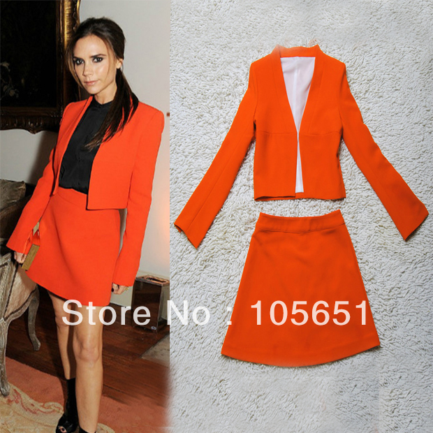 Free Shipping, Top quality, 2013 New Victoria Fashion Office Women's Skirts Suits Set - Workwear Shot Jacket & Mini Skirt HU1204