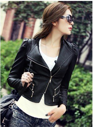 Free shipping,top quality women brand special collar zipper motorbike pu leather jacket,S,M,L,XL