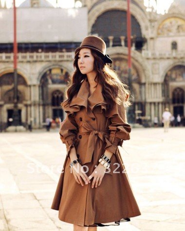 FREE SHIPPING  Top Sexy Womens Long Slim casual women's coat windbreaker