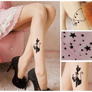 Free shipping ,Transparent fake tattoo stockings, tattoos, cat and said, ultrathin silk stockings,6pcs/lot