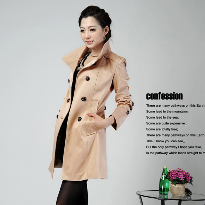 free shipping, Trench  autumn new arrival medium-long women's elegant double breasted outerwear 1795