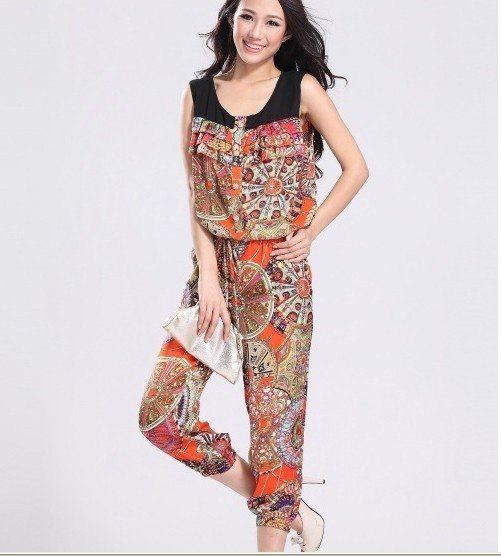 Free shipping Trend design twins clothing for ladies  fashion vest design, flower jumpsuit one-piece women trousers