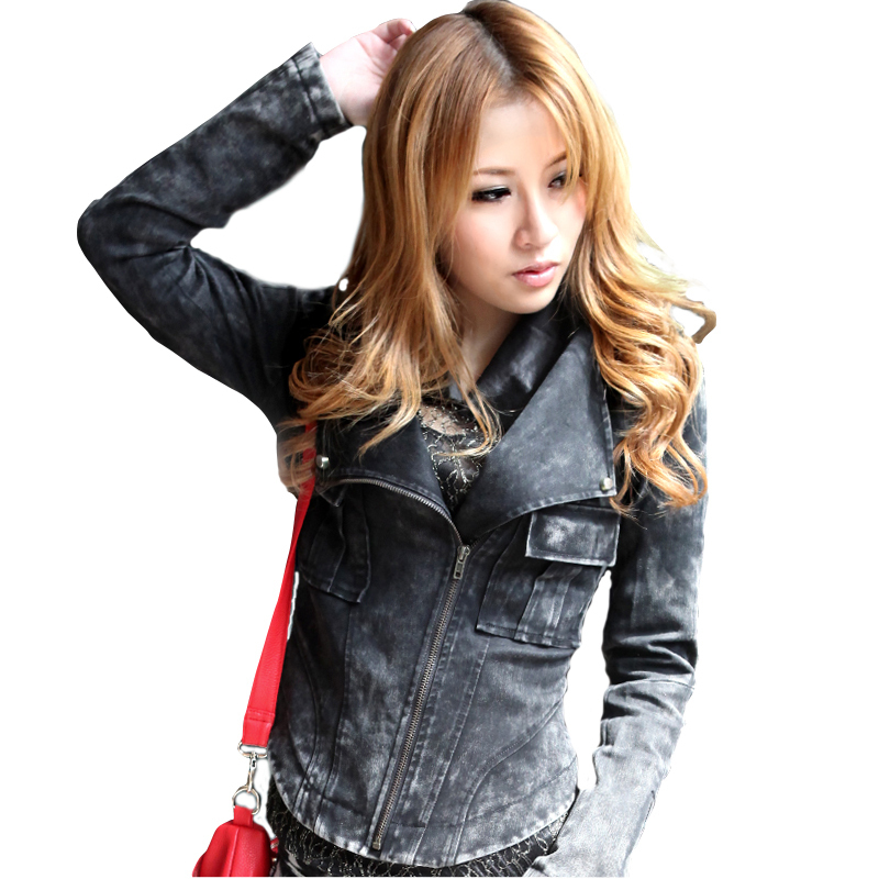 Free shipping Trumpet 2012 autumn short design slim water wash denim women's short jacket 1169