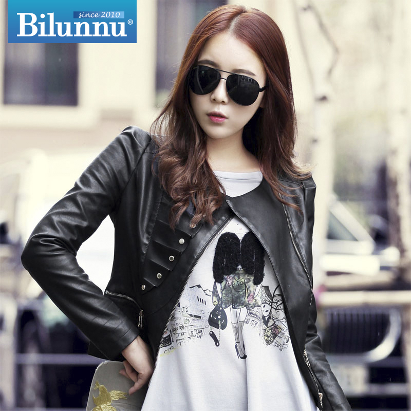 Free shipping Trumpet 2012 autumn slim short design rivet decoration women's outerwear leather clothing 2h5118yo