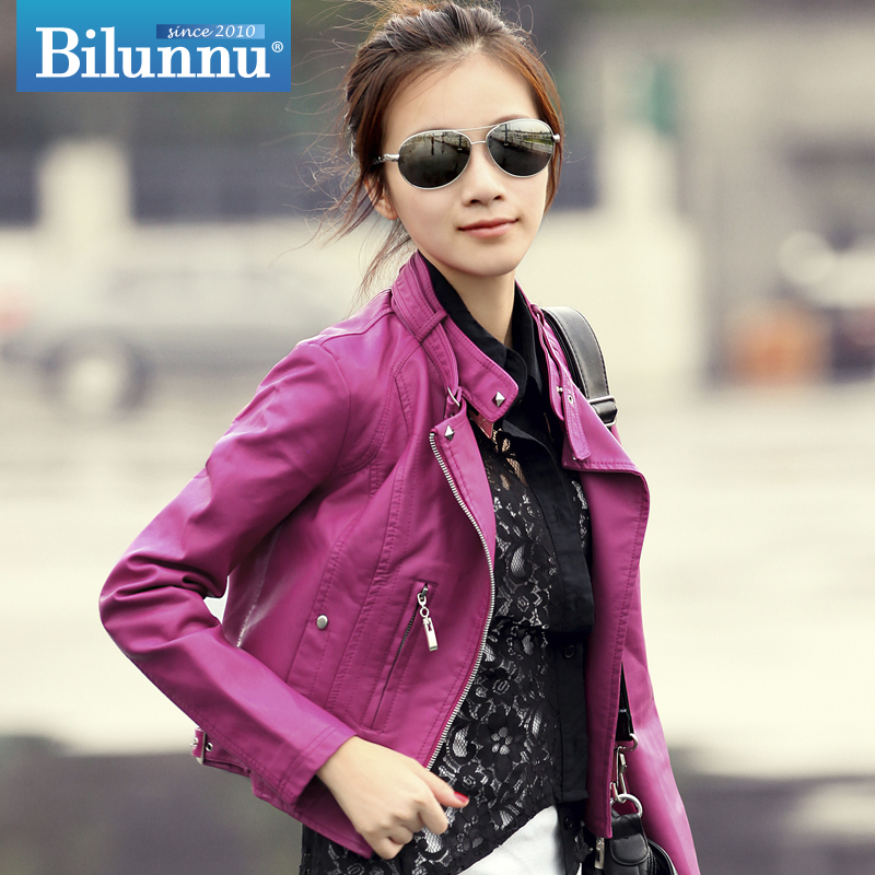 Free shipping Trumpet 2013 spring new arrival jacket fashion design motorcycle short slim women's PU clothing outerwear