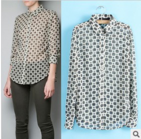 Free Shipping TS-094 Geometry Vintage Patten Shirts For Women Fashion Long Sleeve Turn-down Collar Blouses/Tops S/M/L