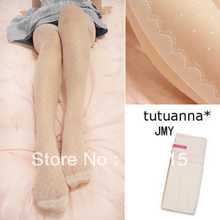 Free shipping Tutuanna jmy lourie sidepiece eyelash lace decoration dot meat pantyhose w719