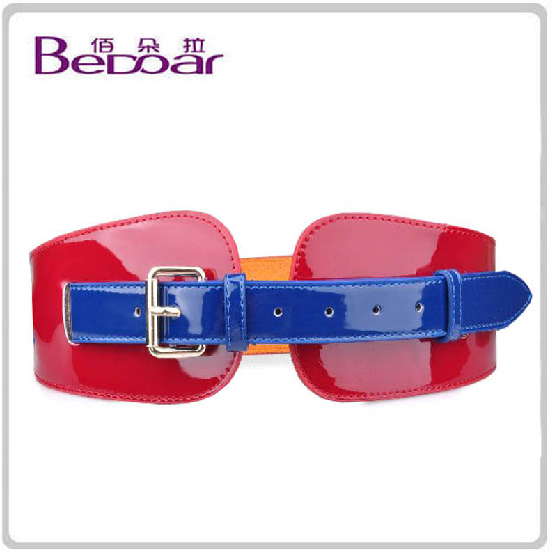 Free Shipping Two-color pin buckle belt genuine leather fashion women's cummerbund japanned leather ultra wide strap red