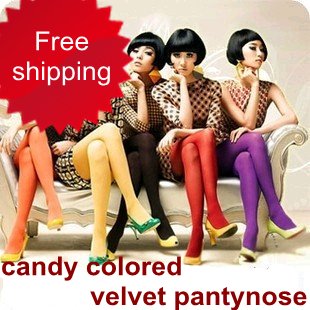 free shipping ultra-thin Core-spun Yarn pantyhose female all-match candy color sexy multicolour