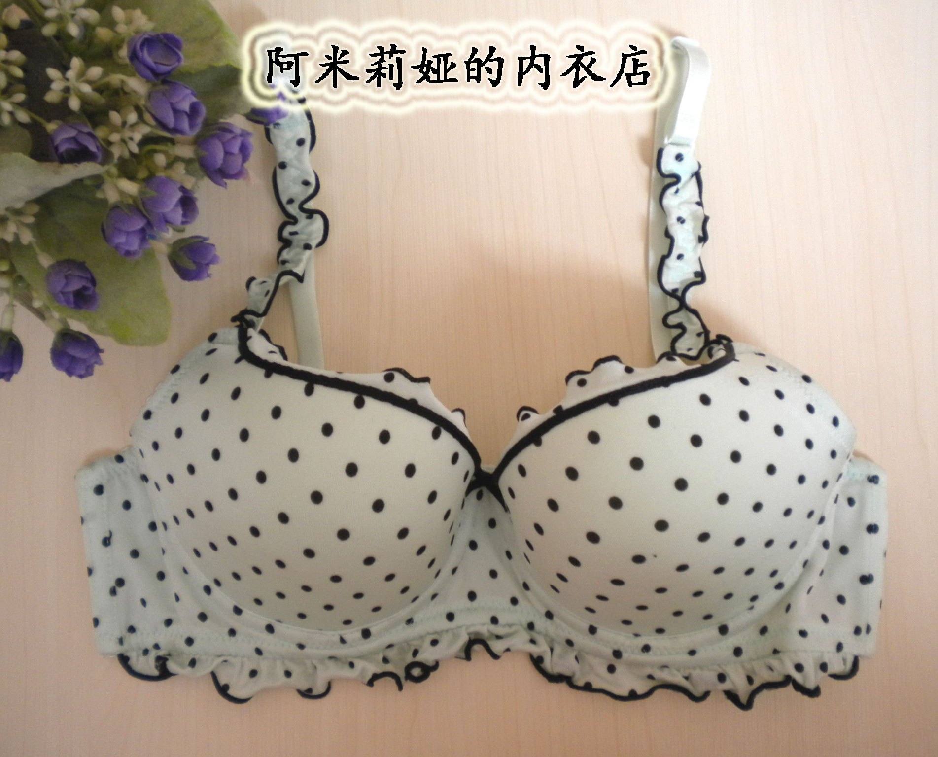 Free shipping! Underwear push up comfortable Teal ruffle hem single-bra polka dot underwear 75b